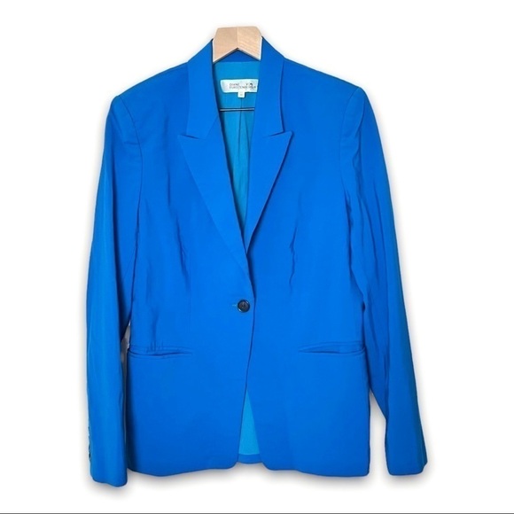 DIANE VON FURSTENBERG Ocean Blue Stretch Wool Single Button Tailored Blazer 12 - Picture 4 of 12